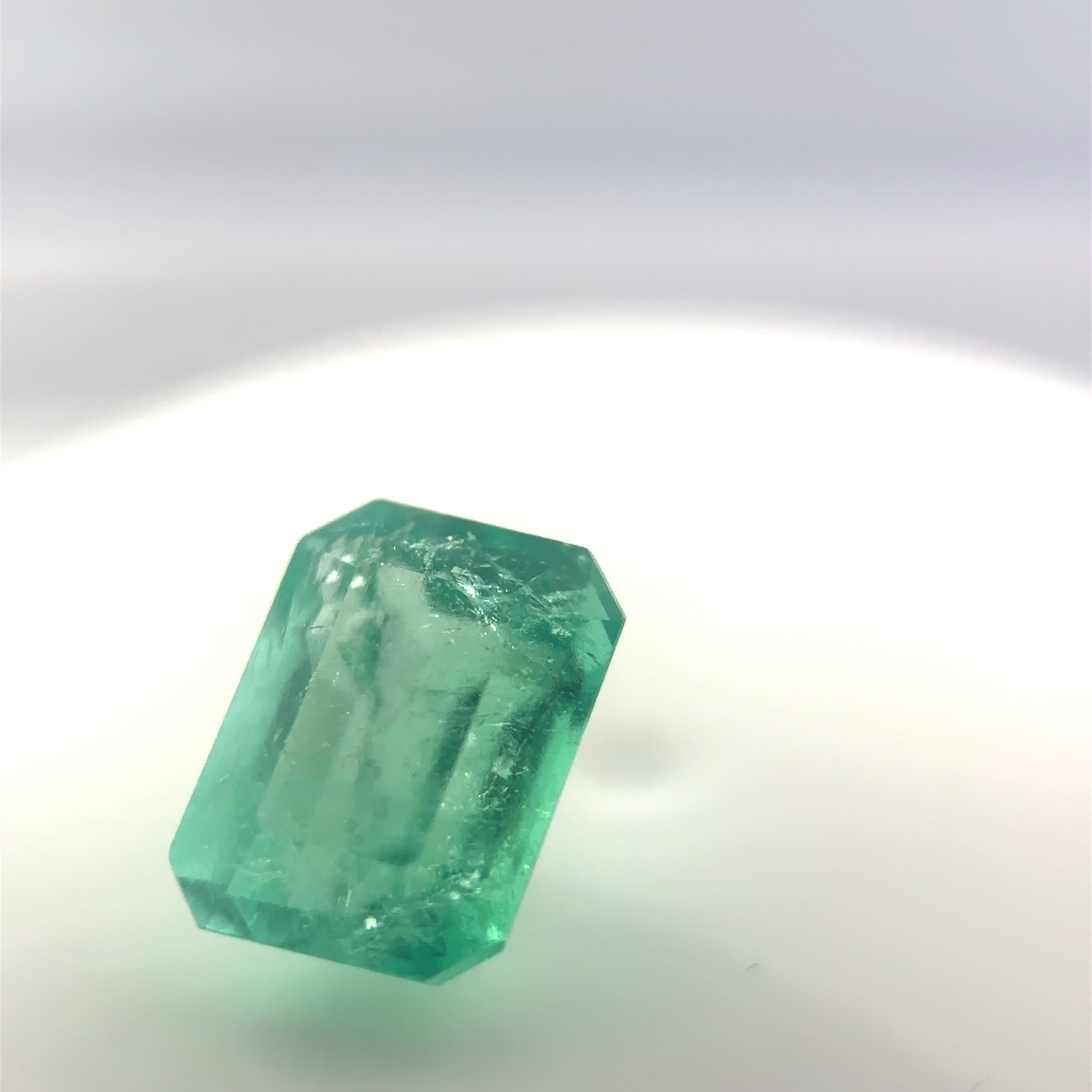 4.45 ct Natural Step Cut Emerald Gemstone in Very Slightly Bluish Green